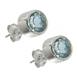 Boucles d'oreilles ronds Topaz bleu (récipient) à facettes, 4mm