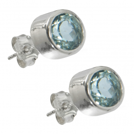 Boucles d'oreilles topaze bleue ronde, à facettes, 6mm