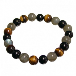 Bracelet 8mm labradorite, oeil de tigre, tourmaline noire