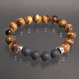 Bracelet homme oeil de tigre et onyx dépoli