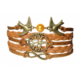 Bracelet  3 Symboles or en acier, aspect cuir marron