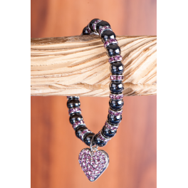 Bracelet magnétique avec pierres de cristal roseet pendentif coeur