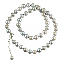 Collier de perles gris clair 42cm + rallonge chaîne