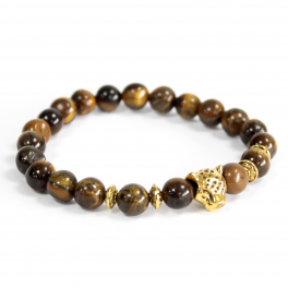 Bracelet oeil du tigre + tête de tigre doré 8mn