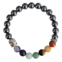 Bracelet 7 Chakras Hématite Perles rondes 8 mm Bouddha