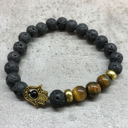 Bracelet Pierre de Lave - Hamsa Oeil de Tigre