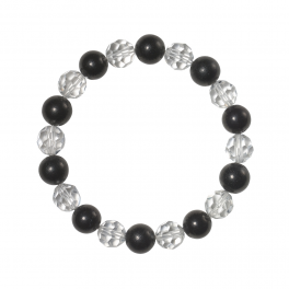 Bracelet, shungite lisse, cristal de roche facetté, boules 08mm