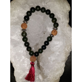 BRACELET MALA EN SERPENTINE ET RUDRAKSKA