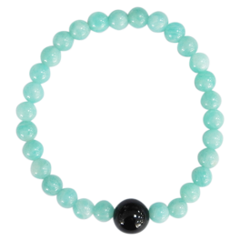 Bracelet Amazonite Perles rondes 6 mm et Perle unique Onyx Noir 1 cm