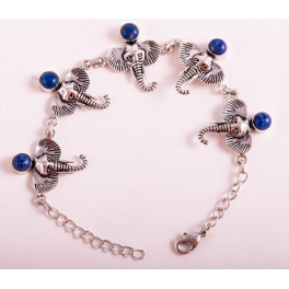 Bracelet éléphant porte-bonheur Laiton argenté LAPIS LAZULI