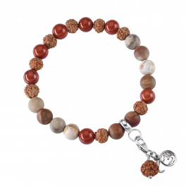 Bracelet Mala pierres précieuses jaspe rouge, bois pétrifié