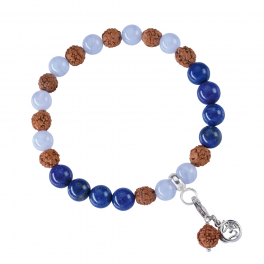 Bracelet mala pierres précieuses bleu calcédoine, lapis lazuli (communication)