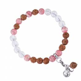 Bracelet mala pierres précieuses cristal de roche, rhodochrosite (Pick-me-up)