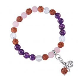 Bracelet mala pierres précieuses améthyste, cristal de roche, quartz rose (vitalité)