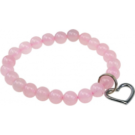 Bracelet Quartz rose Perles rondes 8 mm et Breloque coeur