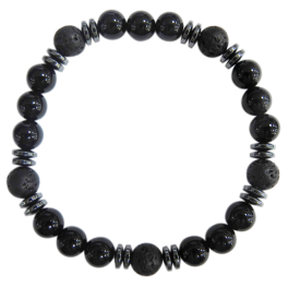 Bracelet H Onyx noir, Pierre de lave Perles rondes 8 mm