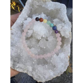Bracelet, 7 Chakras Quartz rose 15cm (pour enfants)